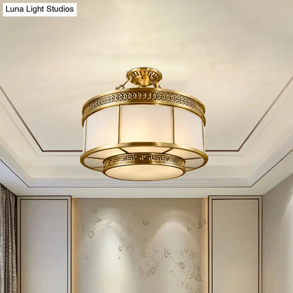 DecorBites™ DecorBites™ Halo Colonial Milky Glass 6-Bulb Gold Semi Flush Bedroom Light Fixture