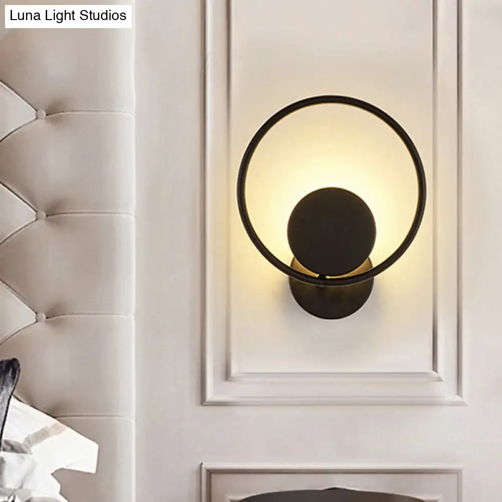 DecorBites™ Halo Ring Metallic Sconce Light - Minimalist Black LED Wall Lamp in Warm/White Light