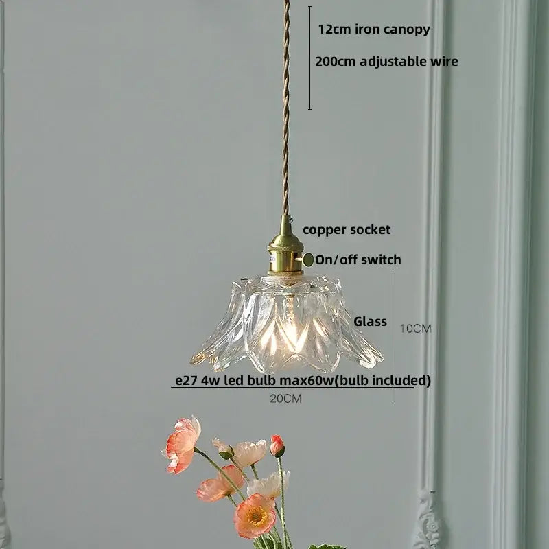 Clear glass led pendant light with fluted amber glass design and brass copper socket for kitchen lighting