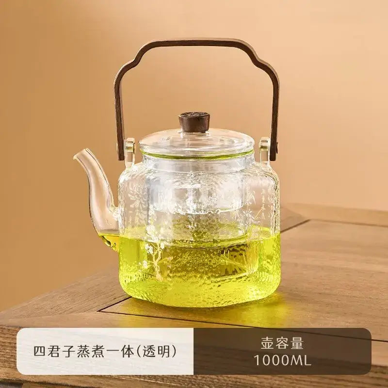 Clear glass teapot with hammered finish and dark bronze handle by decorbites glass teapot for kitchen brewing