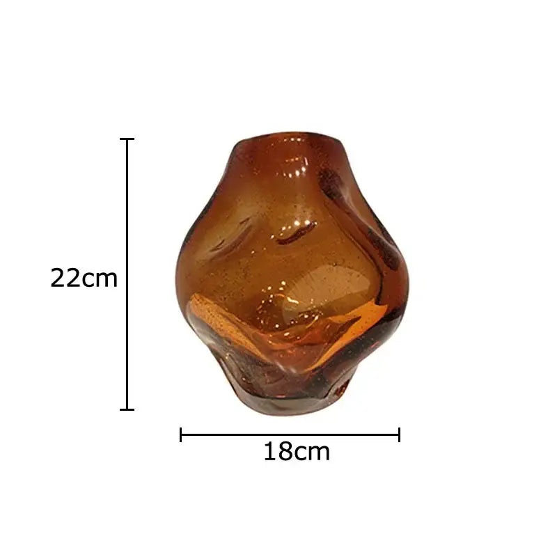 Hand blown translucent amber glass vase with unique organic shape for artificial flower desk decorbites amber glass decor