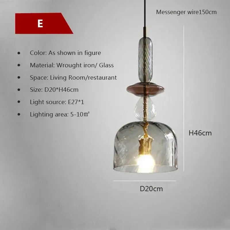 A modern pendant light with a textured candy glass dome and twisted wrought iron accents by decorbites candy glass