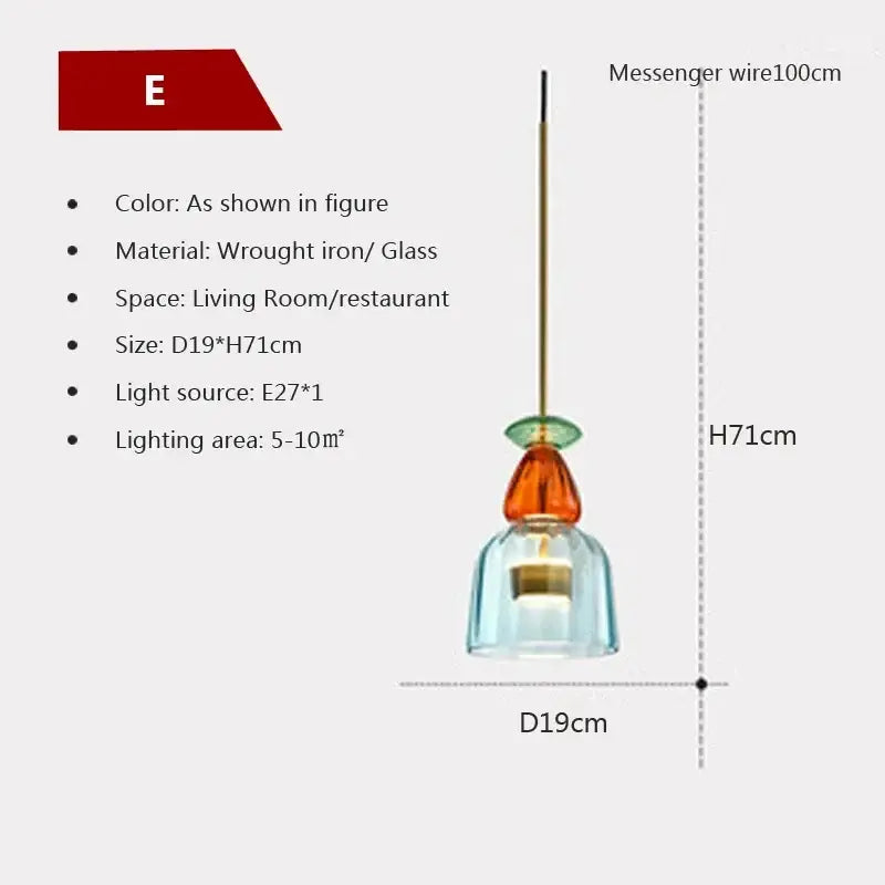 A modern pendant light with clear and amber hand-blown glass shades from decorbites candy glass chandelier