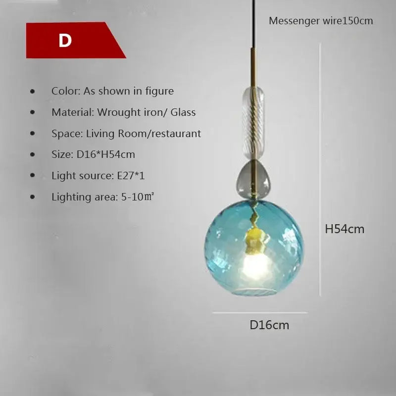 Modern pendant light with a spherical textured blue candy glass globe and twisted wrought iron suspension for dining room decorbites candy glass chandelier