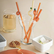 Hand blown colorful twisted glass straws set in amber gold and green hues by decorbites glass straws for kitchen use