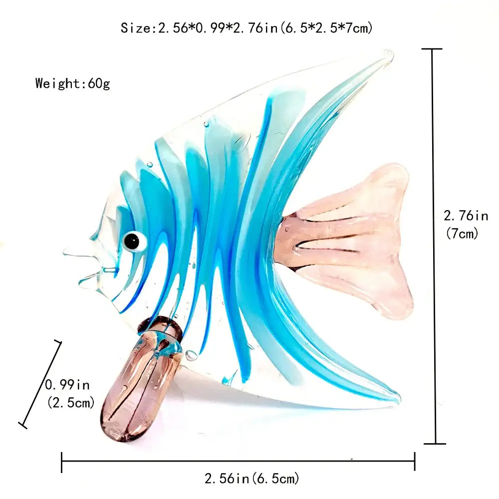 Hand blown crystal glass tropical fish figurine in translucent blue and pink with glossy finish for living room decorbites decor