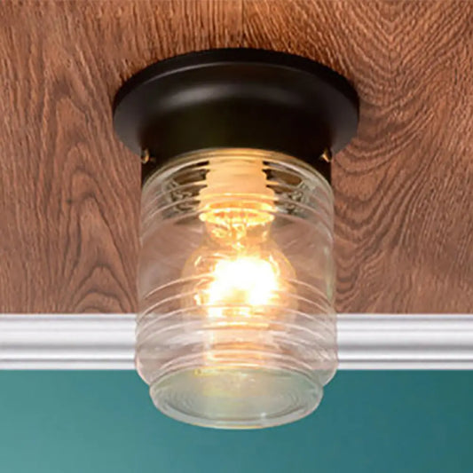 DecorBites™ DecorBites™ Hand Blown Glass Industrial Ceiling Light with Cylinder Shape and Flush Mount - Black/White