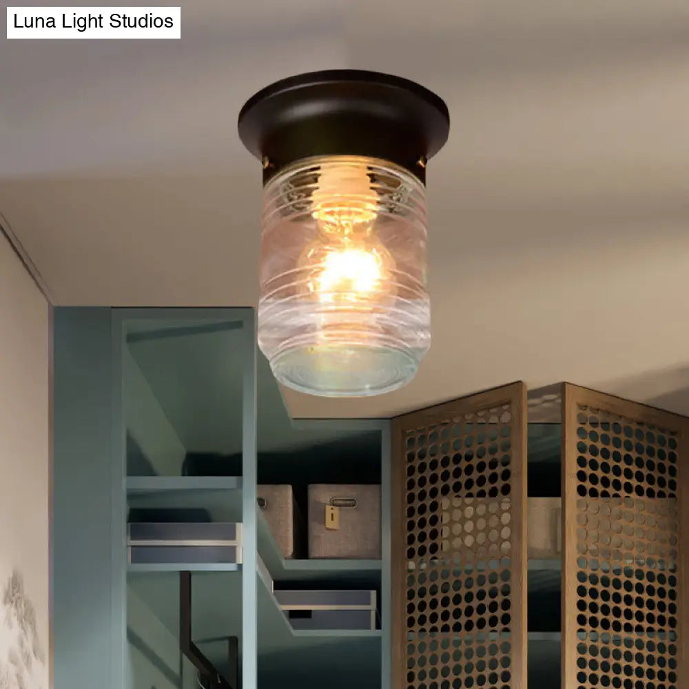 Lámpara de techo industrial DecorBites™ de vidrio soplado a mano, con forma cilíndrica y montaje empotrado - Blanco y negro