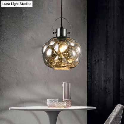 Hand Blown Glass Pendant Light - Modern Global Design - 1 Light - Chrome/Gold/Rose Gold - Ideal for Dining Room