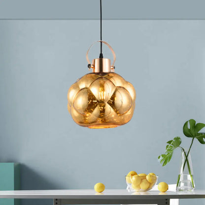 Hand Blown Glass Pendant Light - Modern Global Design - 1 Light - Chrome/Gold/Rose Gold - Ideal for Dining Room