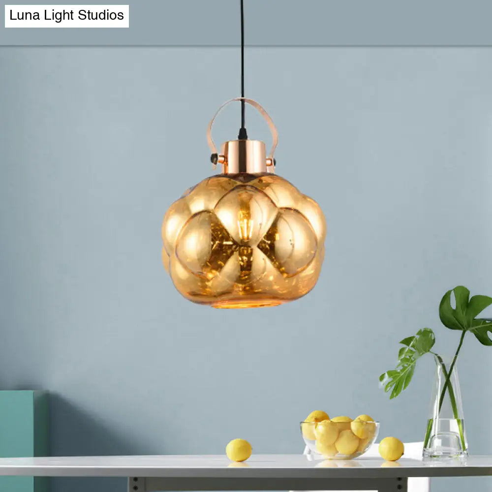 Hand Blown Glass Pendant Light - Modern Global Design - 1 Light - Chrome/Gold/Rose Gold - Ideal for Dining Room