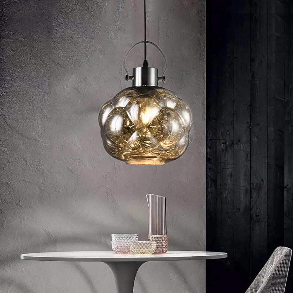 Hand Blown Glass Pendant Light - Modern Global Design - 1 Light - Chrome/Gold/Rose Gold - Ideal for Dining Room