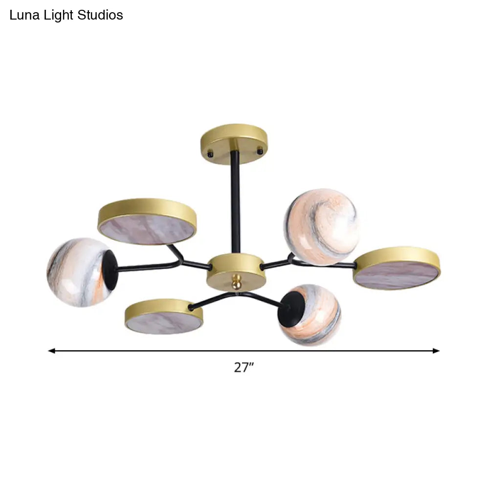ثريا دائرية من الزجاج المنفوخ يدويًا من DecorBites™ - وحدة إضاءة معلقة معاصرة باللون الذهبي (6/8 مصابيح)