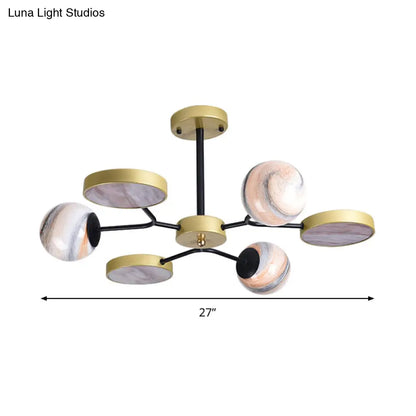 ثريا دائرية من الزجاج المنفوخ يدويًا من DecorBites™ - وحدة إضاءة معلقة معاصرة باللون الذهبي (6/8 مصابيح)