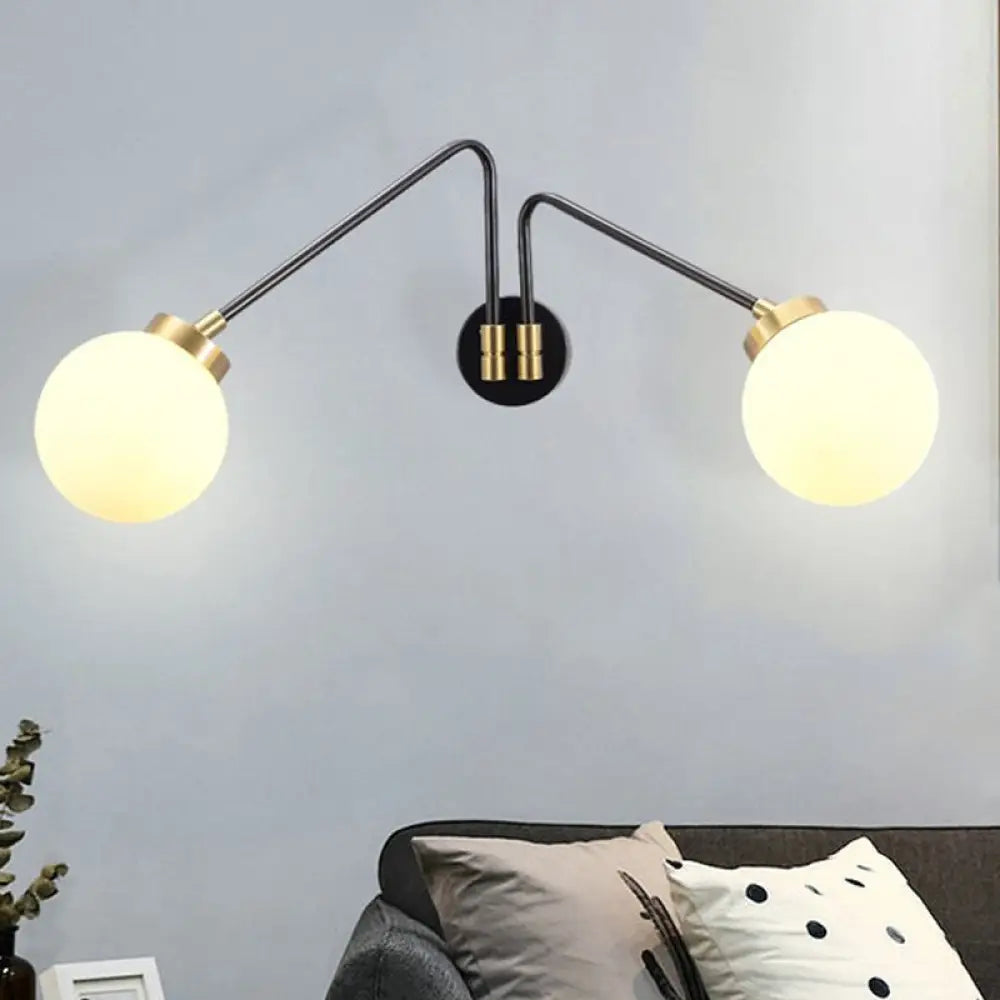DecorBites™ Hand Blown Milk Glass Bedside Wall Mount Sconce - Minimalistic Angled Arm Design with 2 Bulbs in Black
