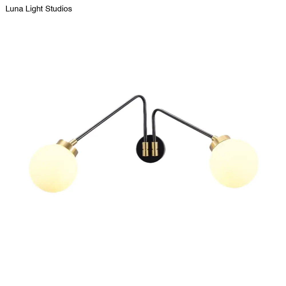 DecorBites™ Hand Blown Milk Glass Bedside Wall Mount Sconce - Minimalistic Angled Arm Design with 2 Bulbs in Black