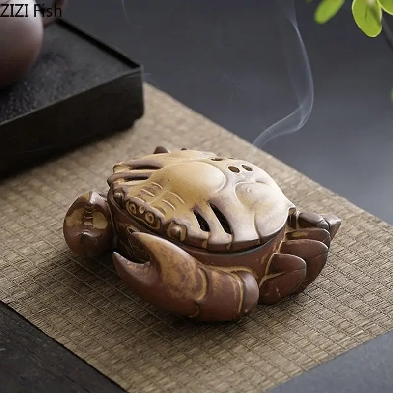 Hand carved brown crab ceramic incense burner with detailed carapace ridges for living room decorbites crab ceramic decor