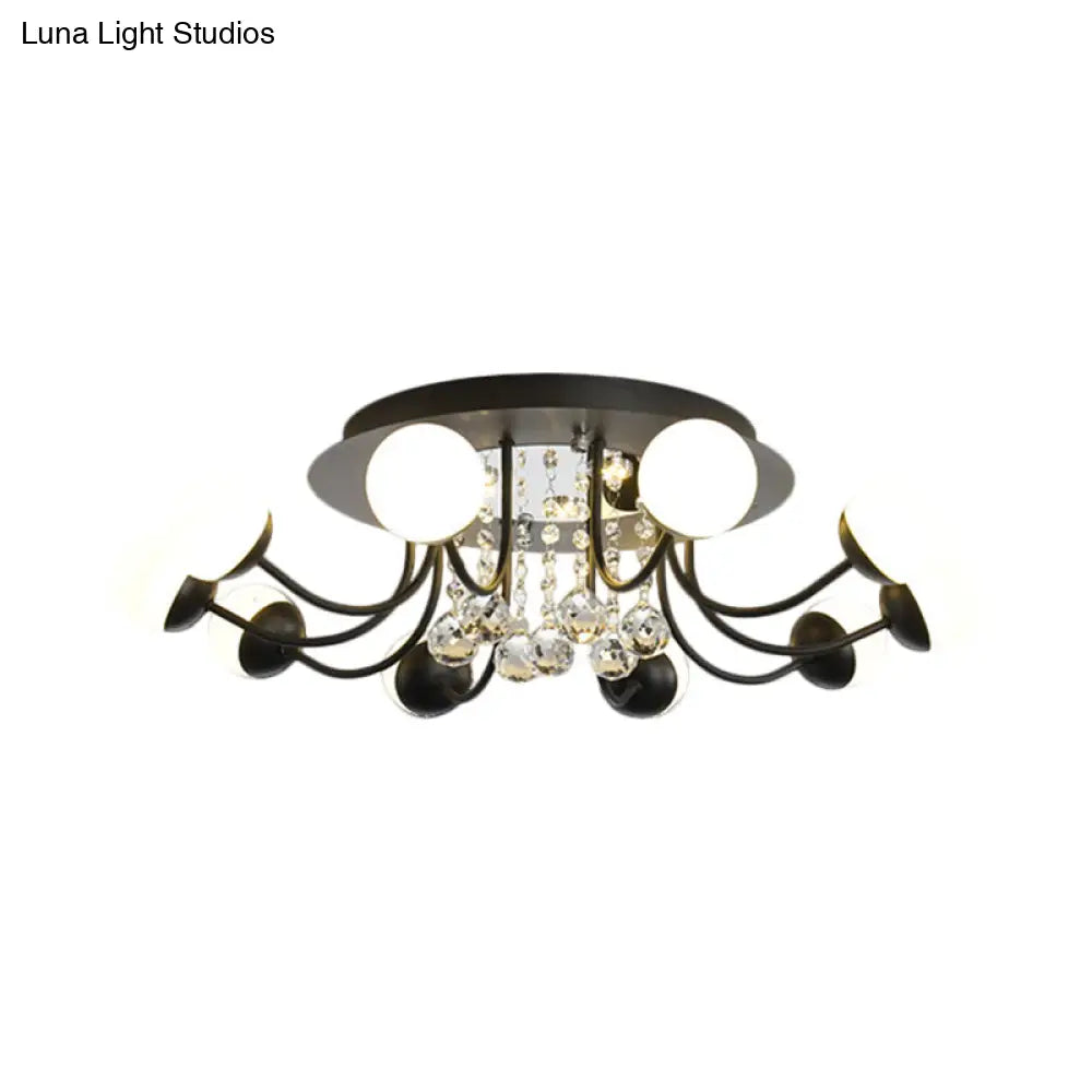 DecorBites™ DecorBites™ Hand-Cut Crystal Sphere Ceiling Light with Modern Design: 10/12-Head Black/White Mounting for Parlor with Warm/White Light
