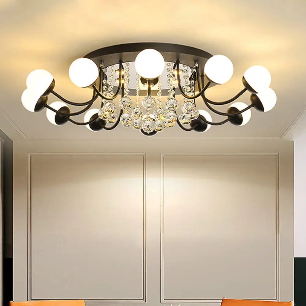 DecorBites™ DecorBites™ Hand-Cut Crystal Sphere Ceiling Light with Modern Design: 10/12-Head Black/White Mounting for Parlor with Warm/White Light