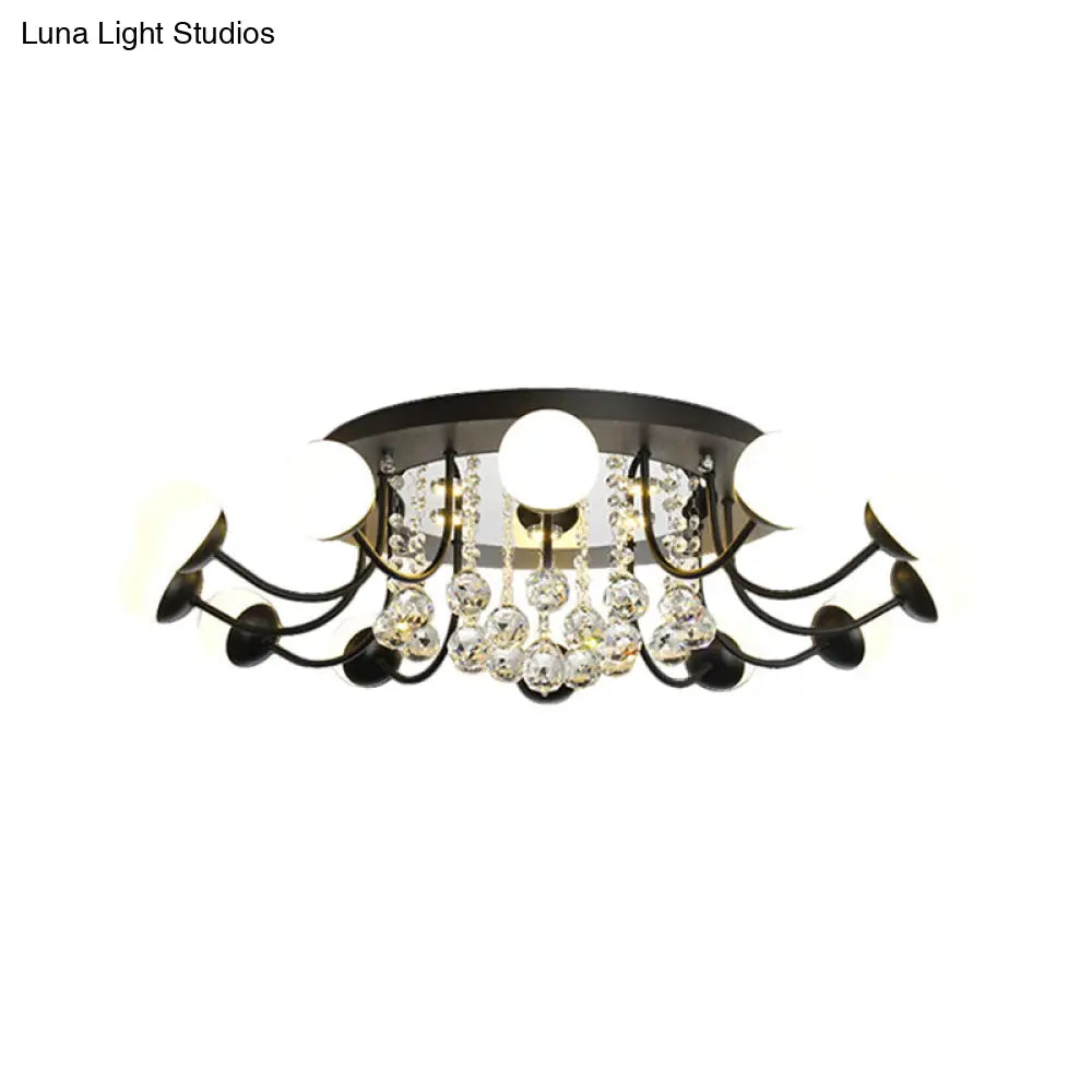 DecorBites™ DecorBites™ Hand-Cut Crystal Sphere Ceiling Light with Modern Design: 10/12-Head Black/White Mounting for Parlor with Warm/White Light