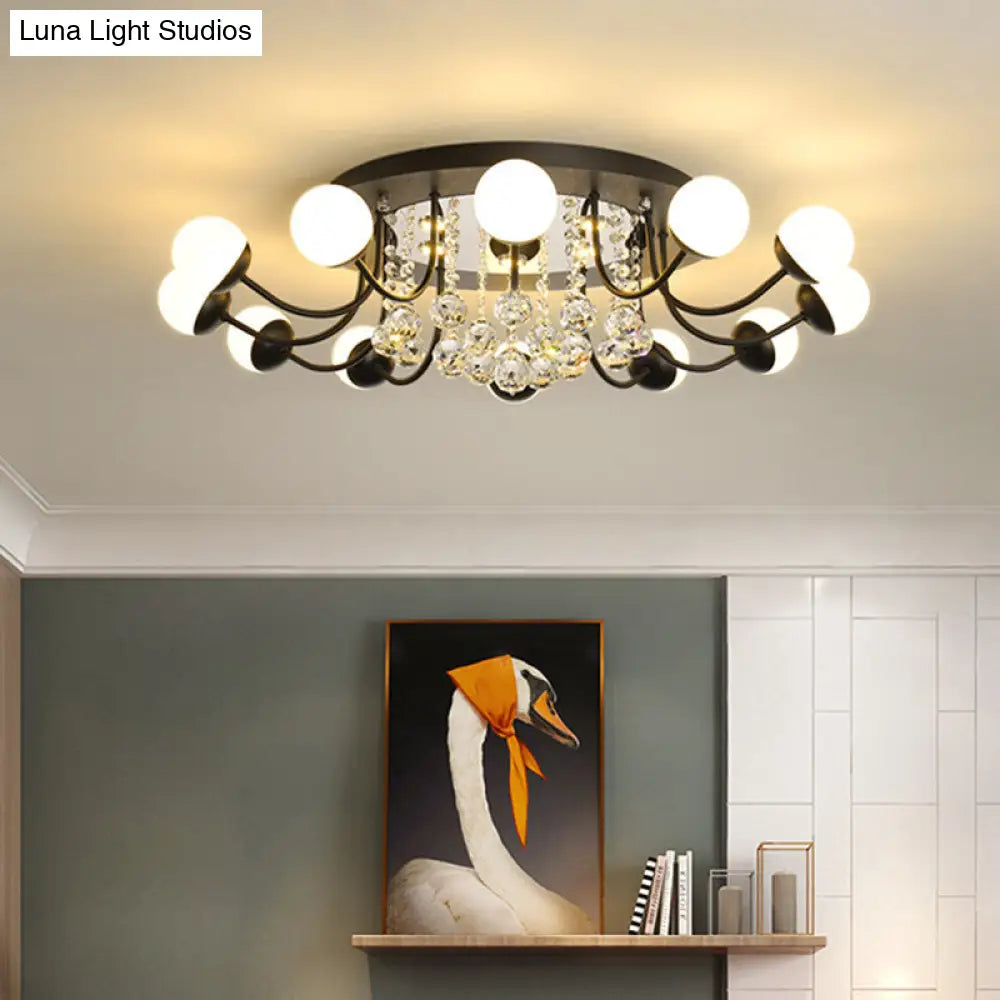 DecorBites™ DecorBites™ Hand-Cut Crystal Sphere Ceiling Light with Modern Design: 10/12-Head Black/White Mounting for Parlor with Warm/White Light