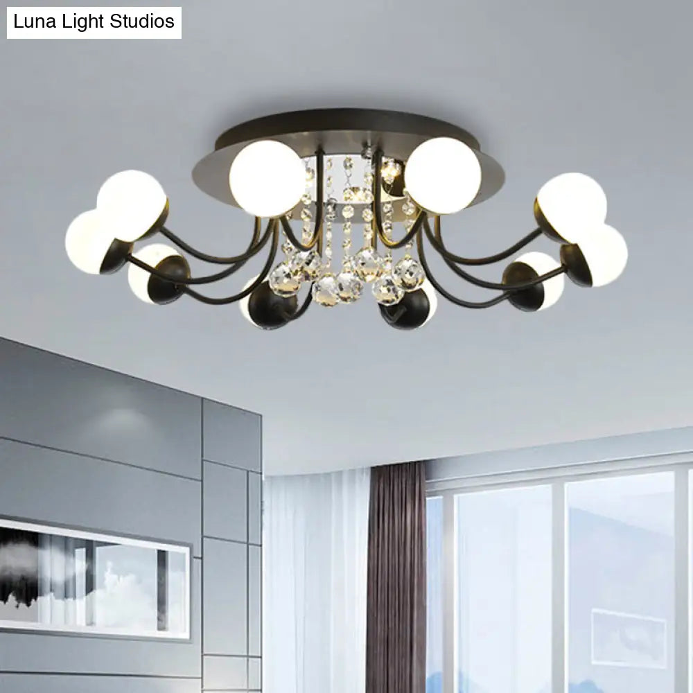 DecorBites™ DecorBites™ Hand-Cut Crystal Sphere Ceiling Light with Modern Design: 10/12-Head Black/White Mounting for Parlor with Warm/White Light