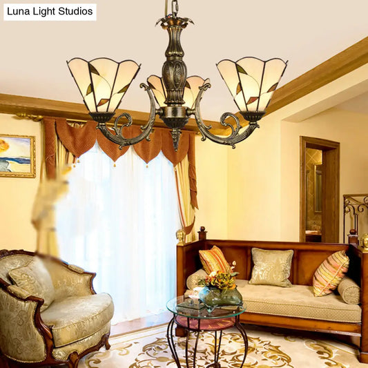 Hand Cut Glass Beige Chandelier with Scalloped Edge - Classic Pendant Light Fixture