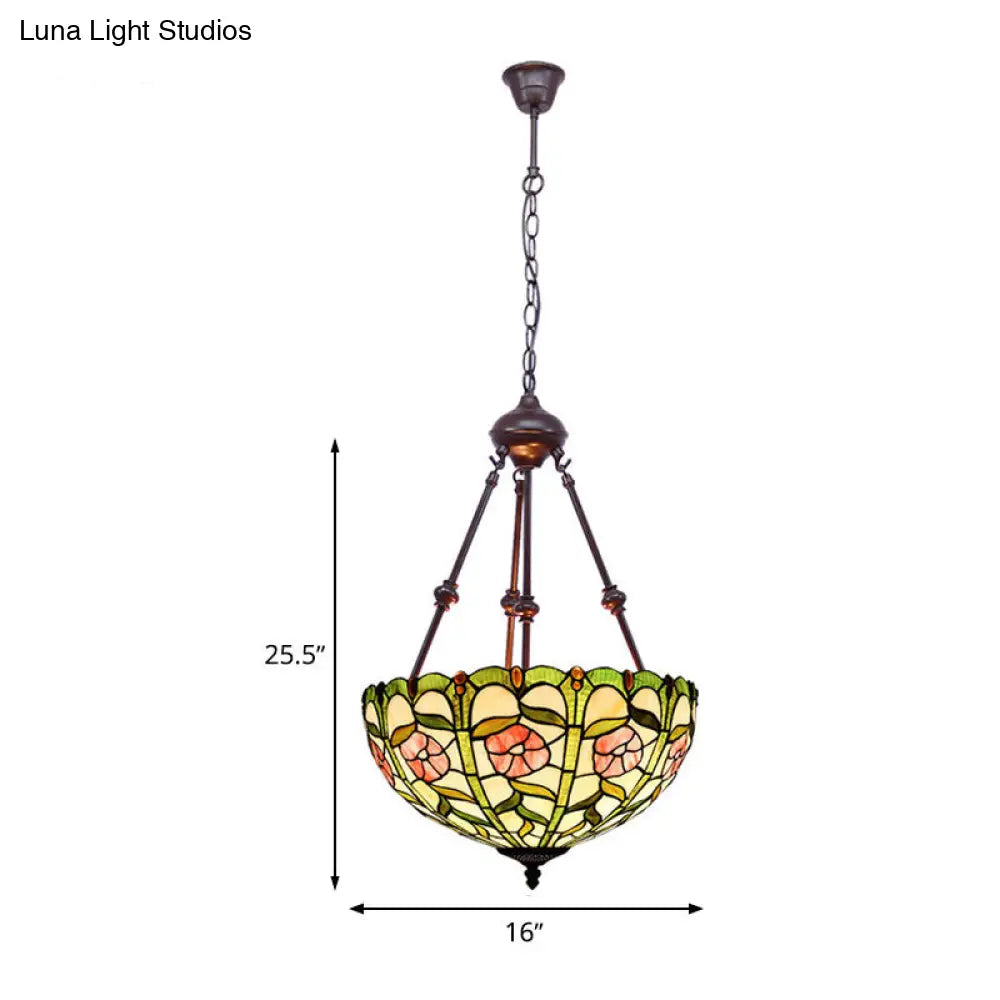 Hand Cut Glass Victorian Bowl Chandelier - 2 Lights, Red/Pink/Purple - Bedroom Pendant Lamp