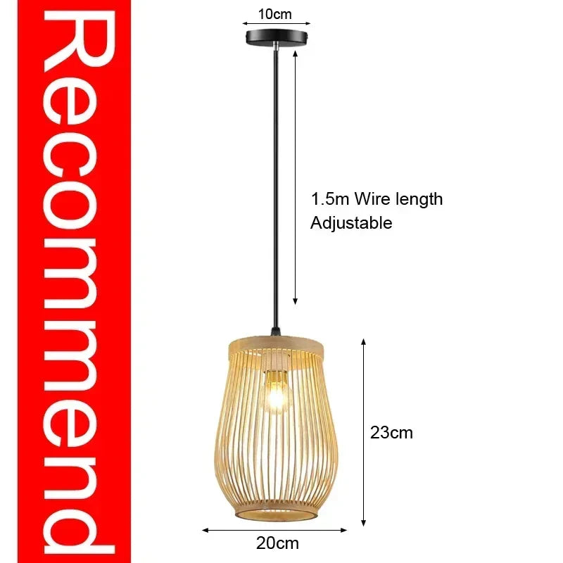 Hand-Knit Bamboo Pendant Ceiling Light - Recommend 20x23 / Ship with 24h / CHINA