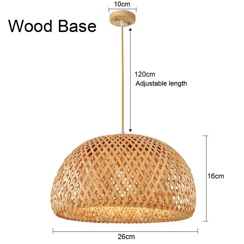 Hand-Knit Bamboo Pendant Ceiling Light - Wood Base 26cm / Ship with 24h / CHINA