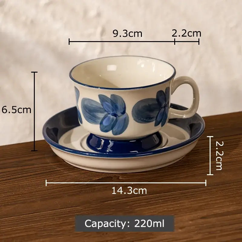 White ceramic flowers pattern ceramic cup and saucer set with blue floral decorbites flowers pattern for dining room