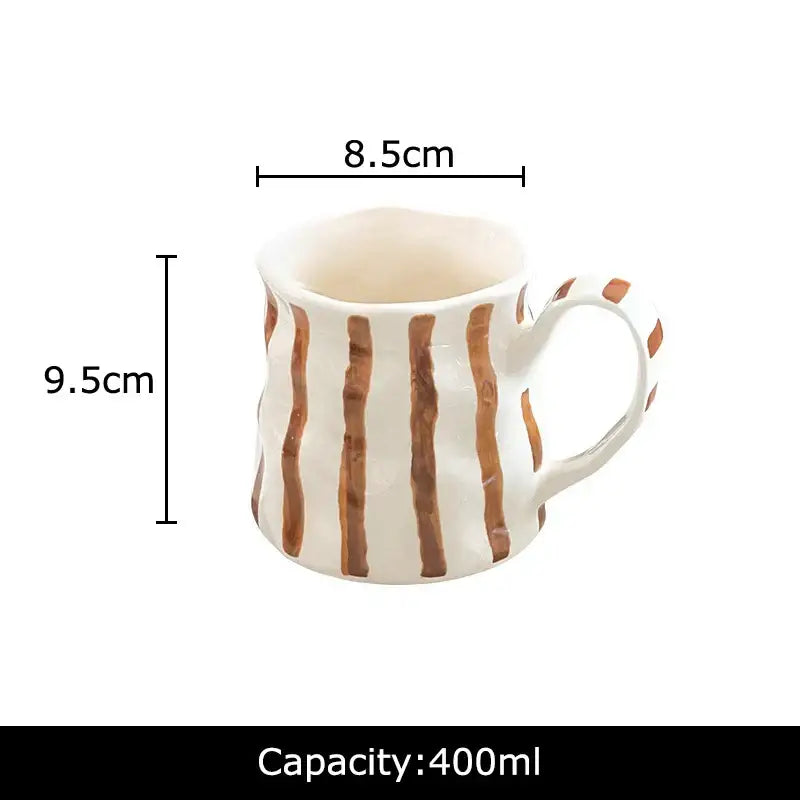 White ceramic mug with brown colorful stripes and matching handle 400ml decorbites colorful stripes porcelain mug