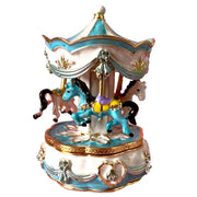 Hand painted delicate porcelain pastel blue and pink carousel horse trinket box with gold accents for bedroom decor