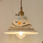 Hand painted white ceramic copper pendant light with blue clouds black birds and orange detail for kitchen decorbites ceramic copper pendant