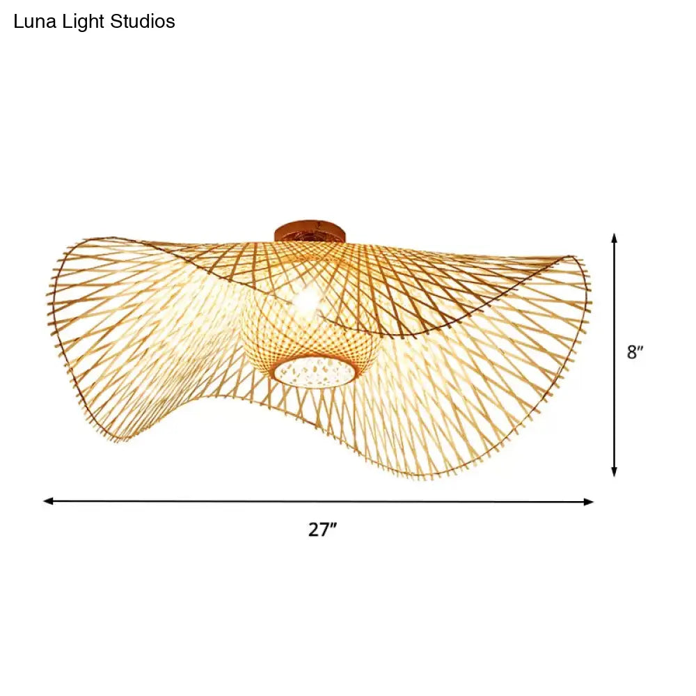 DecorBites™ DecorBites™ Hand-Worked Bamboo Semi-Flush Mount Light - Japanese Style 2-Bulb Close to Ceiling Lighting in Beige