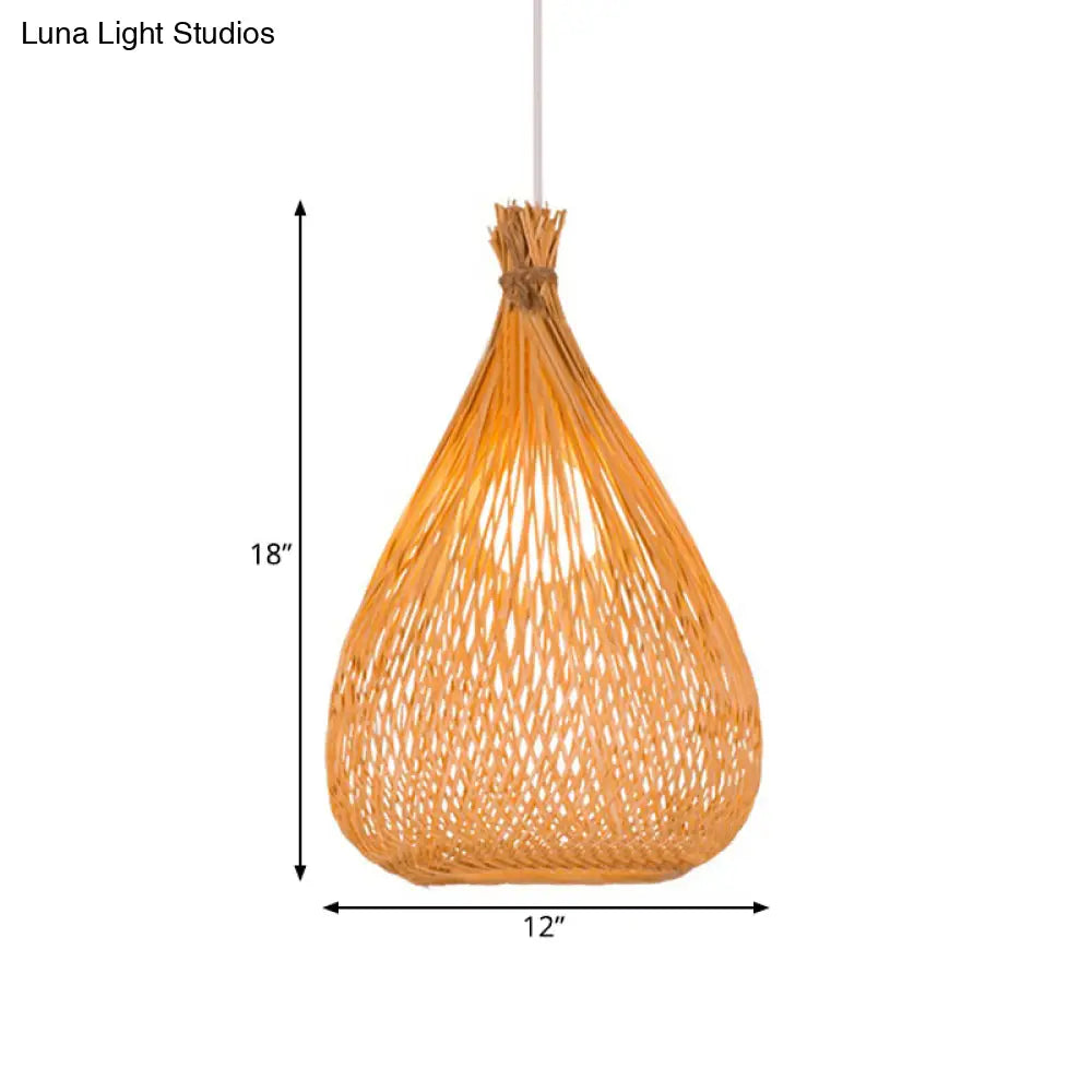 Hand-Woven Bamboo Pendant Light - Beige Teardrop Shade, Japanese Single Light - Perfect for Restaurants!