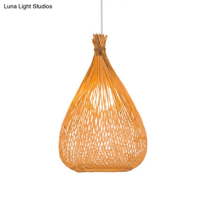 Hand-Woven Bamboo Pendant Light - Beige Teardrop Shade, Japanese Single Light - Perfect for Restaurants!