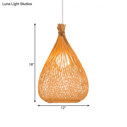 Hand-Woven Bamboo Pendant Light - Beige Teardrop Shade, Japanese Single Light - Perfect for Restaurants!