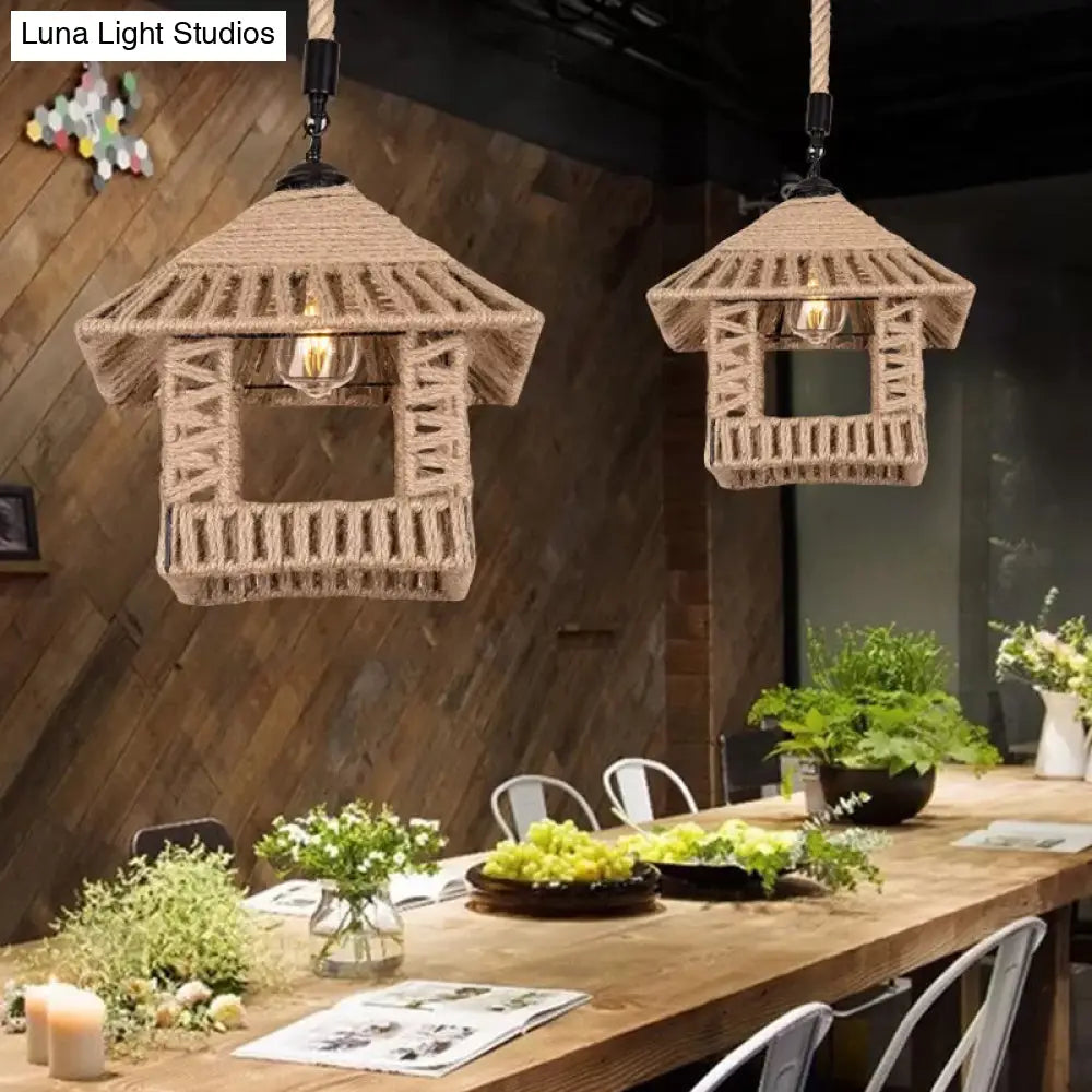 Hand-Woven Brown Rope Pendant Light for Rustic Restaurant Décor