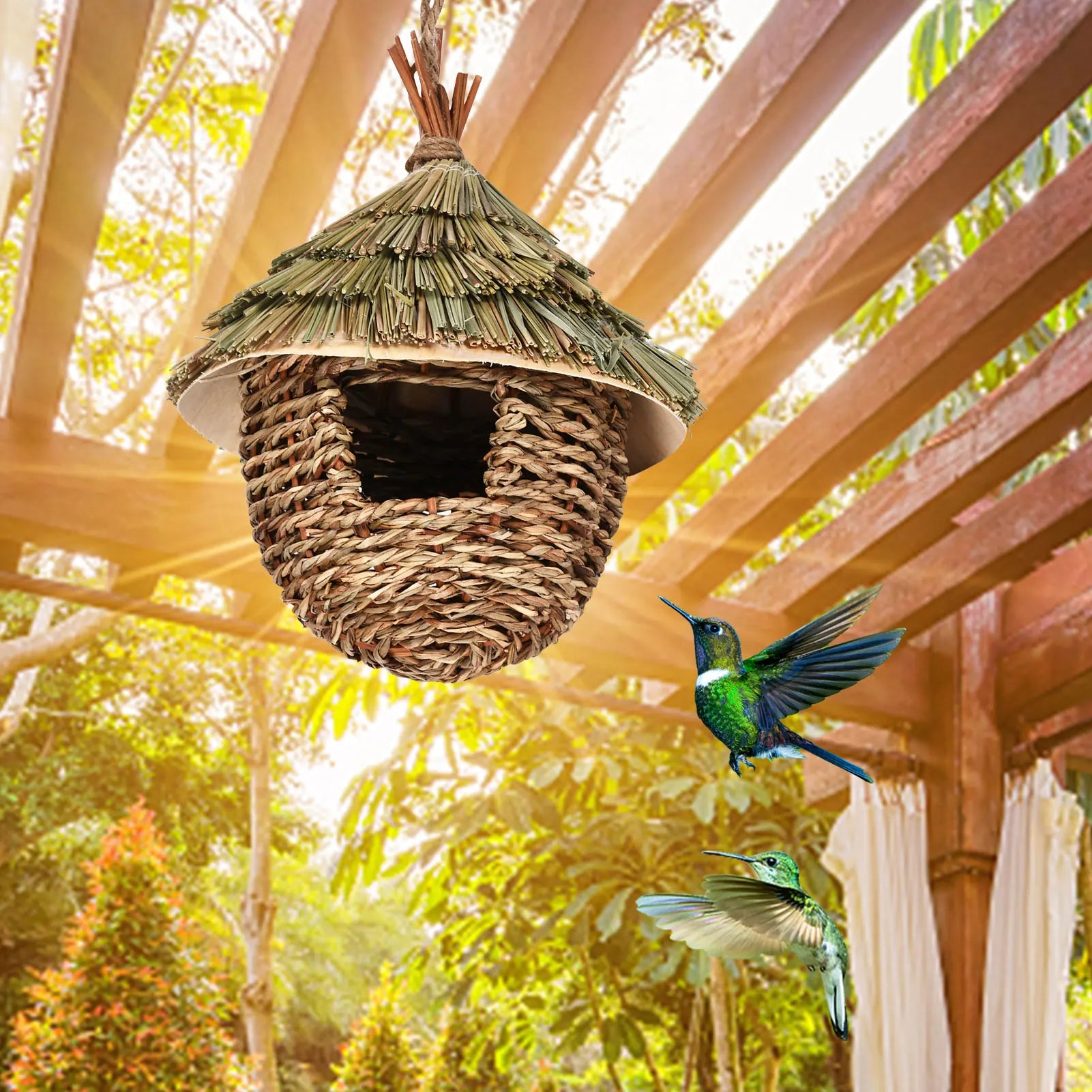 Hand-woven Hummingbird Nest House for Garden - CN