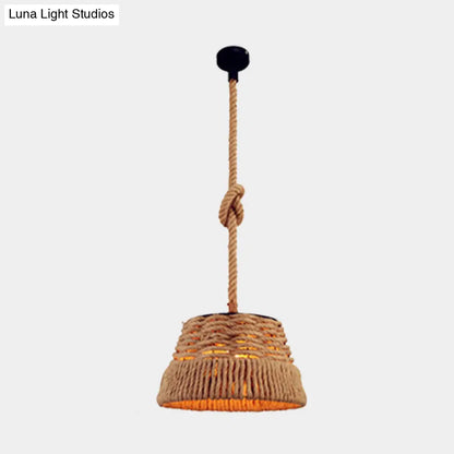 Hand Woven Industrial Tapered Hanging Light Kit - Unique 1 Head Rope Pendant Lamp for Restaurants