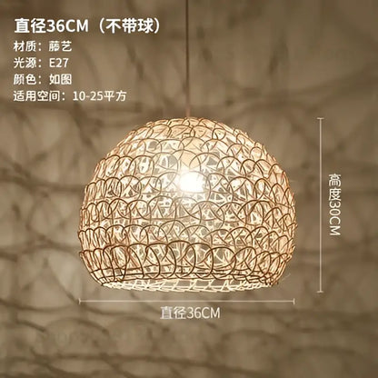 Hand woven rattan pendant light with natural beige hue and intricate circular patterns for modern living rooms