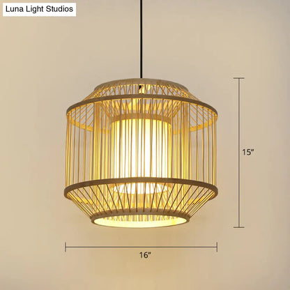 Handcrafted Bamboo Cage Pendant Light for Dining Room - Asian Inspired Design