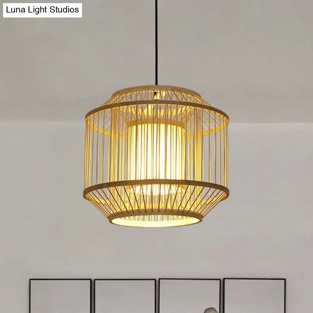 Handcrafted Bamboo Cage Pendant Light for Dining Room - Asian Inspired Design