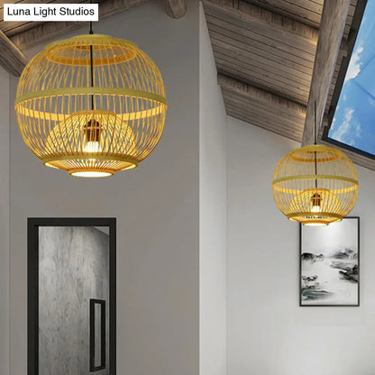 Handcrafted Bamboo Cage Pendant Light for Dining Room - Asian Inspired Design