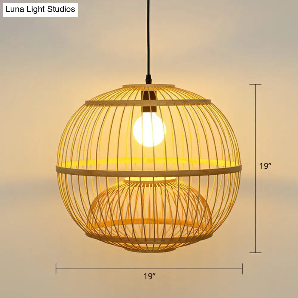 Handcrafted Bamboo Cage Pendant Light for Dining Room - Asian Inspired Design