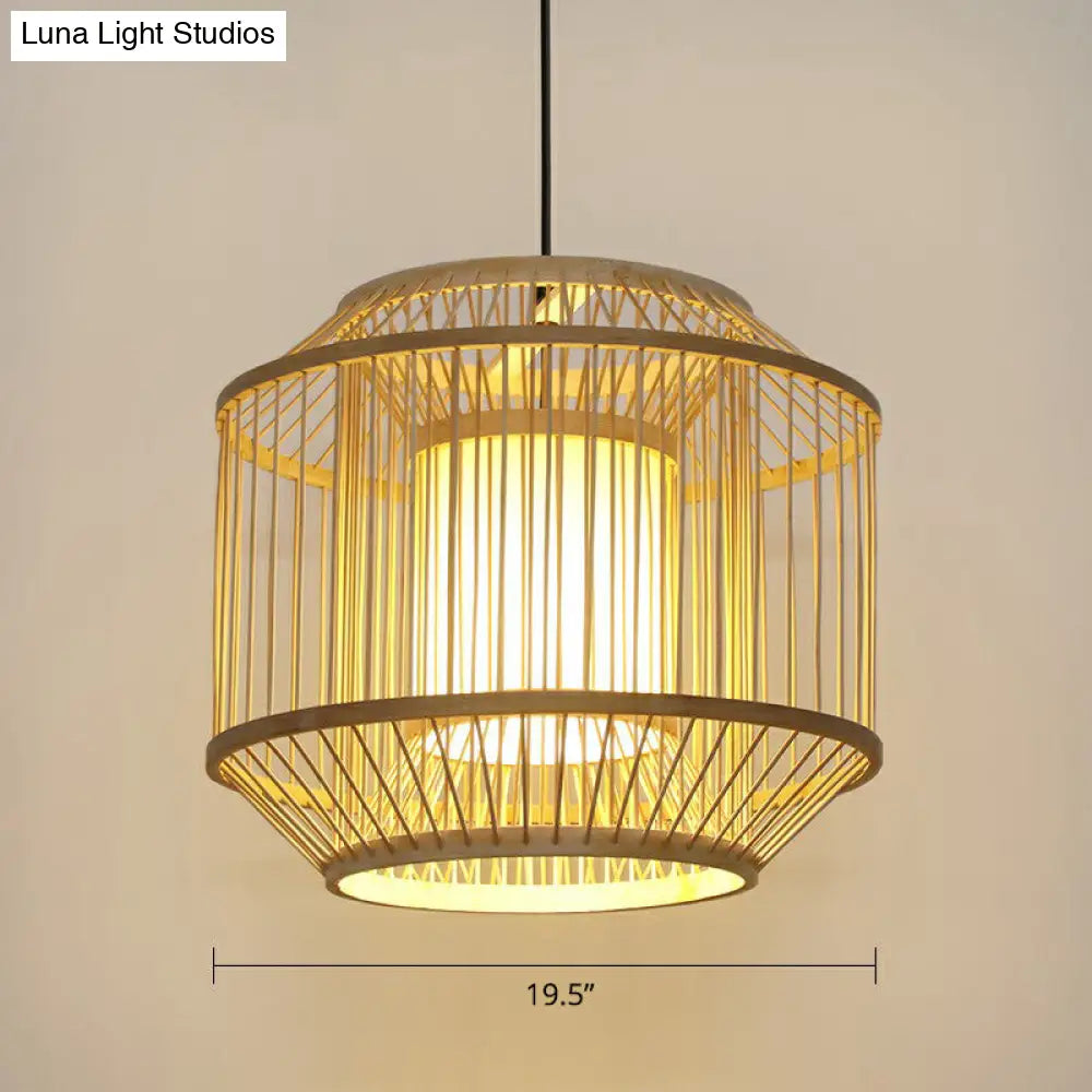 Handcrafted Bamboo Cage Pendant Light for Dining Room - Asian Inspired Design