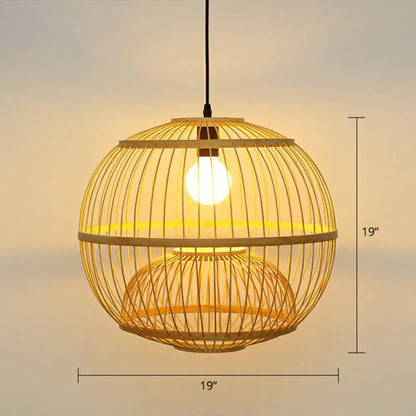 Handcrafted Bamboo Cage Pendant Light for Dining Room - Asian Inspired Design