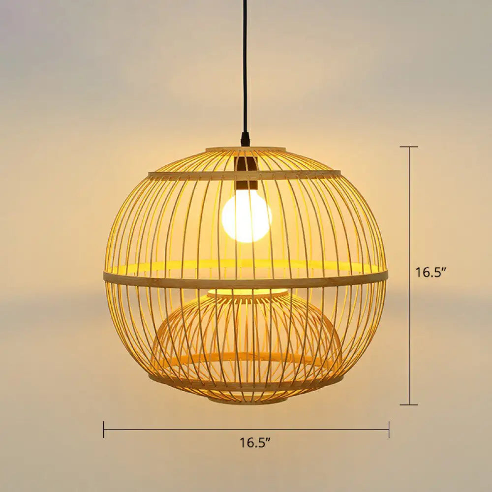 Handcrafted Bamboo Cage Pendant Light for Dining Room - Asian Inspired Design