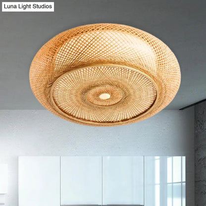 Lámpara de techo empotrada DecorBites™ de bambú hecha a mano - Lámpara de 3 luces con pantalla redonda beige, 16"/19.5" de ancho